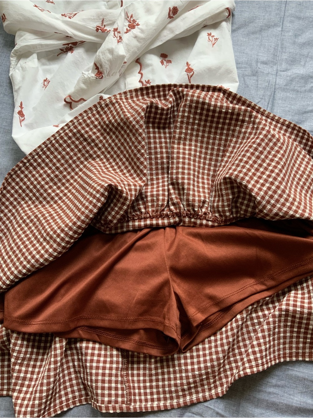 Sienna Sky Brown Gingham Tiered Smocked Mini Skort Skirt - Picture 5 of 7